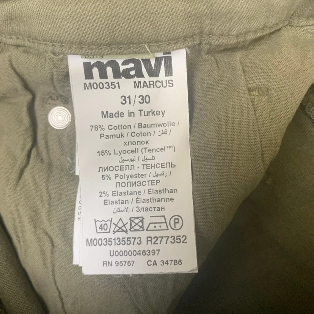 Mavi Marcus Slim Straight Leg Pants Mens 31x30 Olive Green Stretch Twill M00351